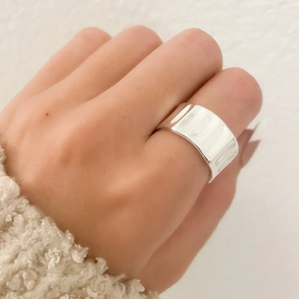 925 Sterling Silver Chunky Ring Thick Band Ring Wavy Ring Modern Ring - Picture 7 of 11